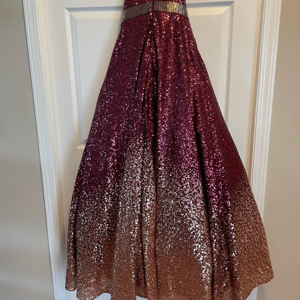 Tiffany Designs - Burgandy/Gold Sequin Ball Gown